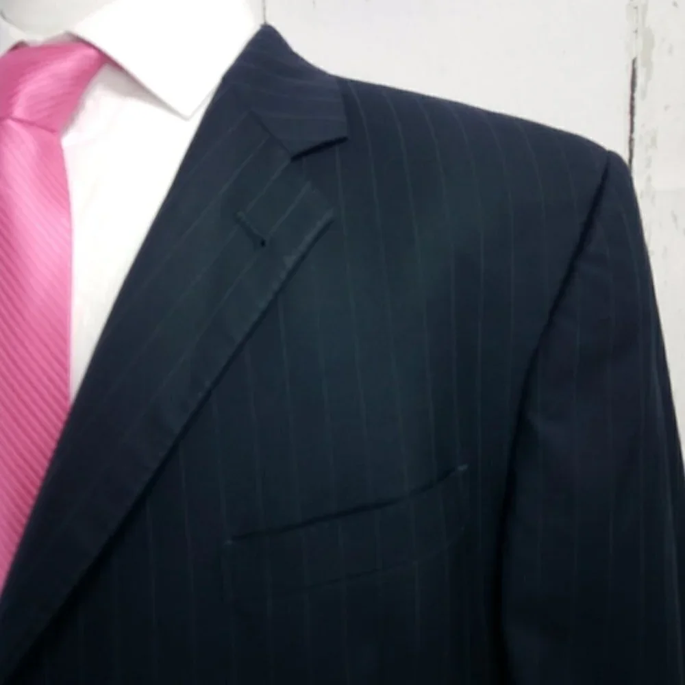 Jos A Bank Signature Gold 46R 2 Button Blue Striped Suit Blazer Sport Coat